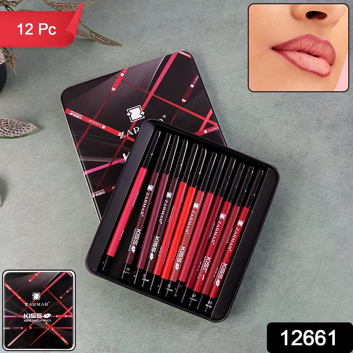 Matte lipstick pencil set displayed with packaging