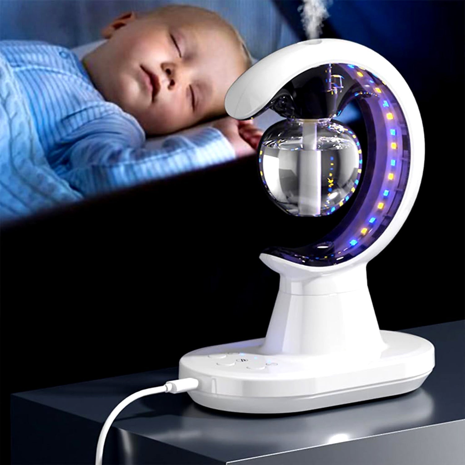 Front view of the 3-in-1 Humidifier Lamp with its elegant design.