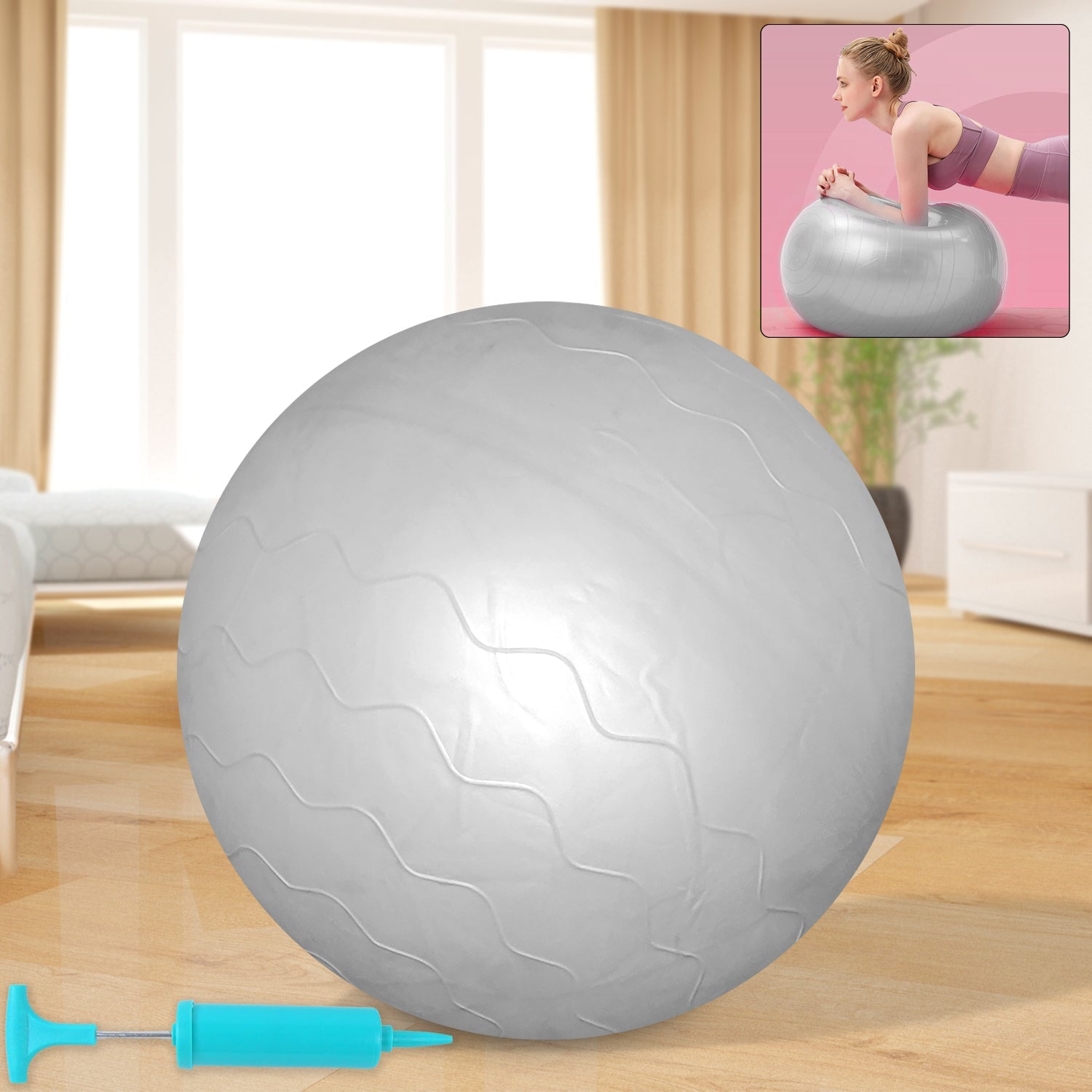 Woman performing Pilates exercises using 75CM stability gym ball