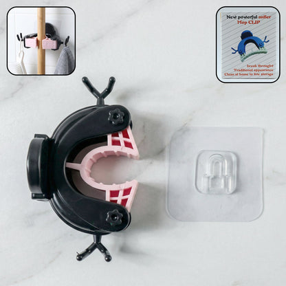 Antler style wall mounted mop and broom holder with adjustable grip