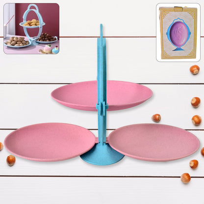 Foldable 3-layer fruit plate with mirror finish and handle