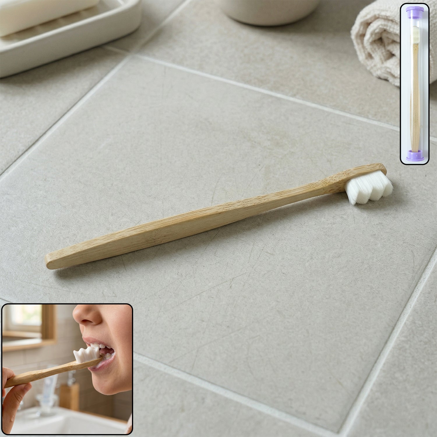 Wooden handle toothbrush set with travel case