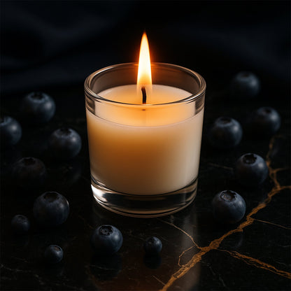 Blueberry Scented Candle lit in a festive setting, ideal for Diwali decorations.