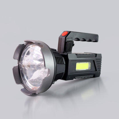 Rechargeable USB LED hand torch featuring front LED beam and COB side light