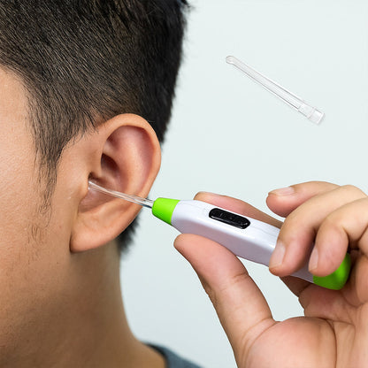 LED flashlight earpick tool angled view with battery slot