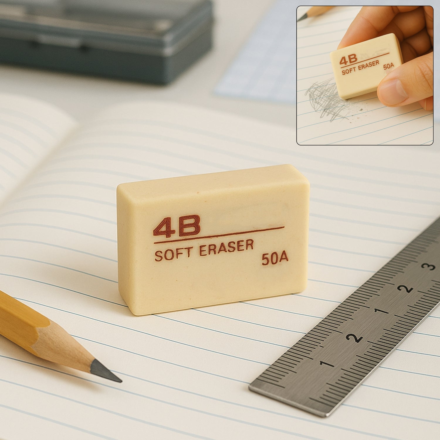 Premium 4B Soft Eraser for artists and students, showing its soft texture.