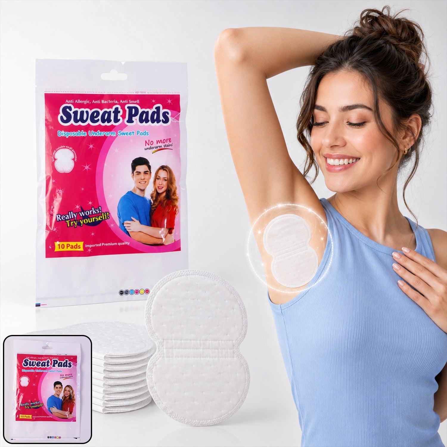  underarm sweat pads packaging front view ensuring discreet use