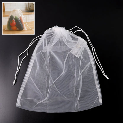 Mesh bag with green drawstring loop for easy carrying and storage