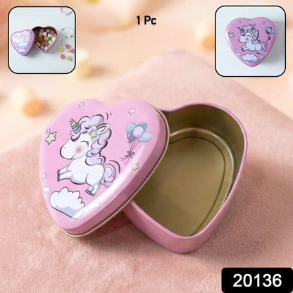 Decorative metal unicorn tin box in heart shape for organizing small items