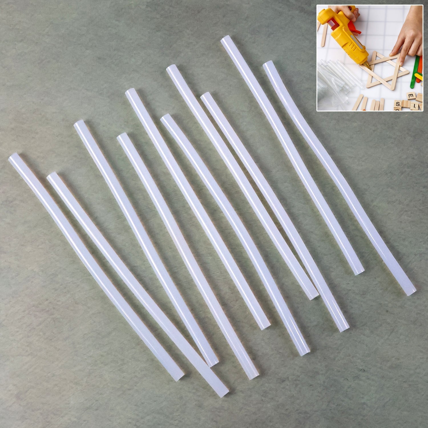 Set of transparent hot melt glue sticks for crafting and repairs