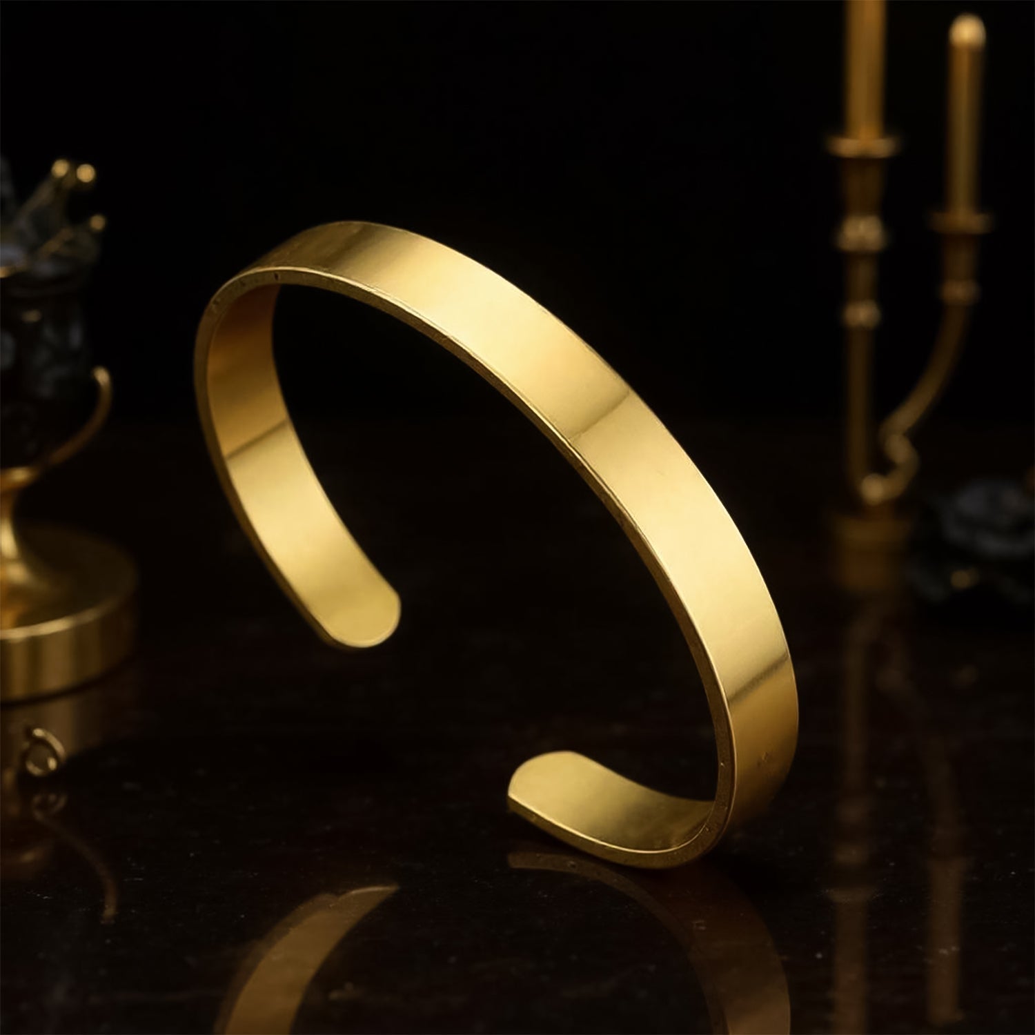 Elegant gold finish open cuff bracelet Kada in polished metal
