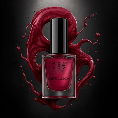 Bottle of Scarlet Red Metallica Nail Polish with high-shine metallic finish