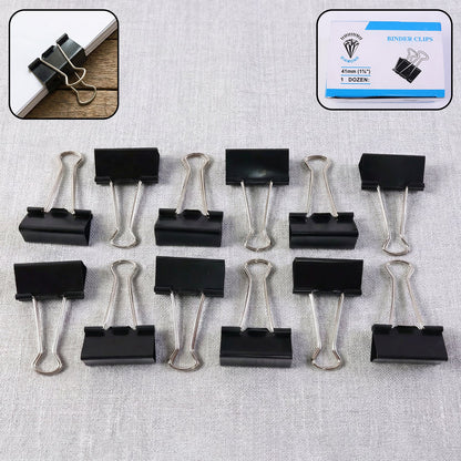 Set of heavy-duty 41mm black binder clips for office use
