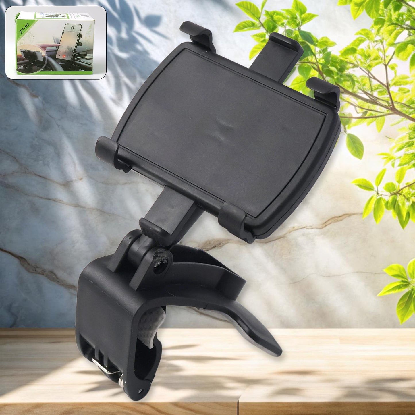 360-degree rotating car mobile phone holder securely mounted on dashboard