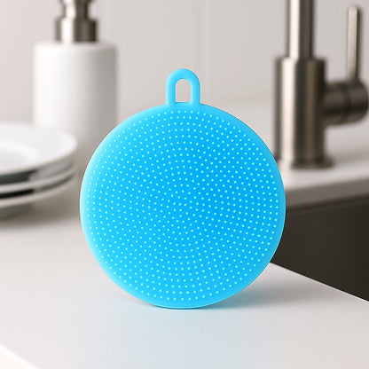 Mildew free silicone dish scrubber sponge in sky blue color