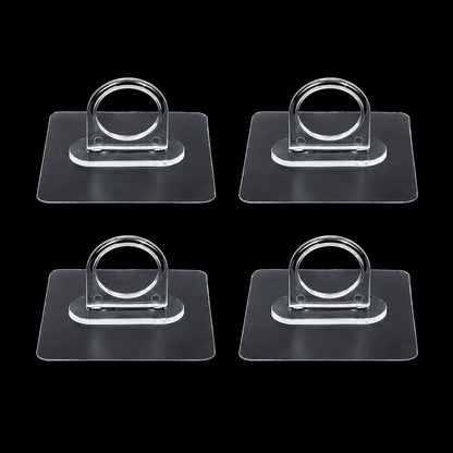 Adhesive plastic wall hook 4-piece set mounted on wall for home organisation