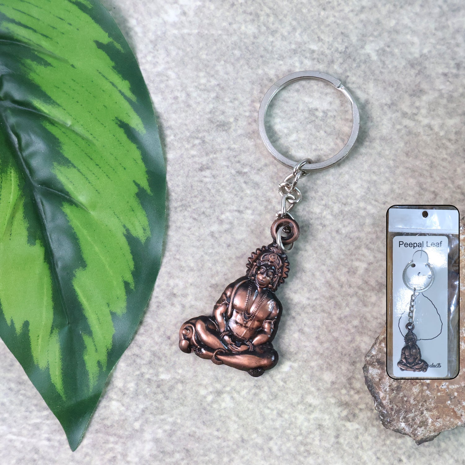 Lord Hanuman Sitting Pose Metal Keychain showing intricate detailing