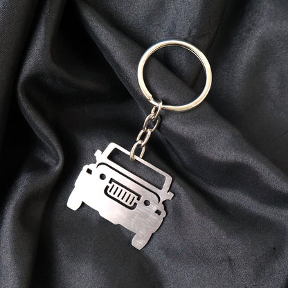 Metal Jeep shape keychain with polished stainless steel finish