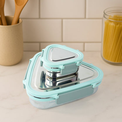 Triangle stainless steel lunch box set stacked compactly