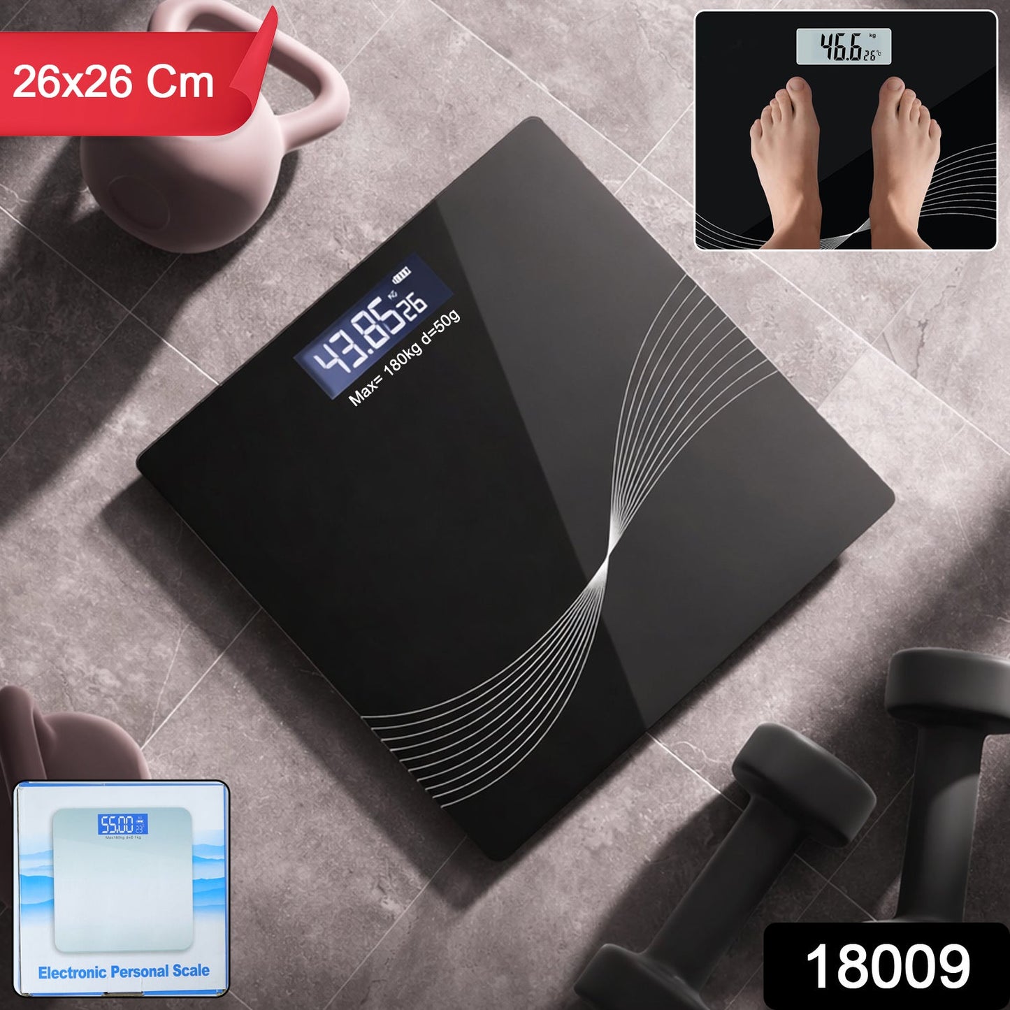 Slim side view of the digital personal weight scale with tempered glass surface