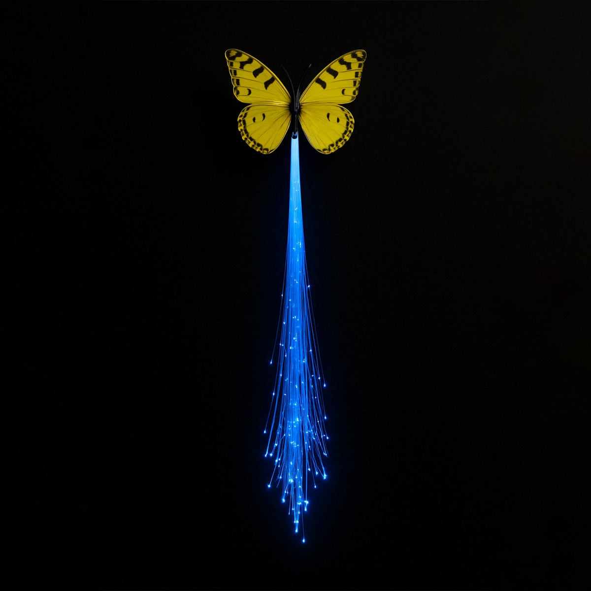 LED butterfly hair clip showing glowing fiber optic strands