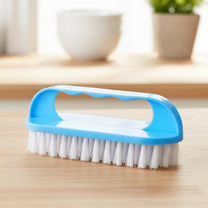 Top view of handheld cleaning brush showing durable build and sturdy bristles.