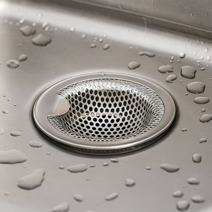 Stainless steel catcher strainer placed in kitchen sink drain opening