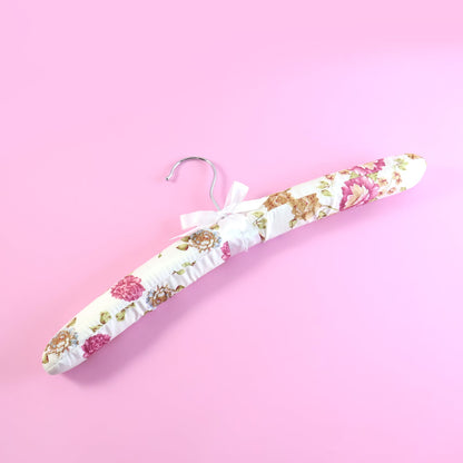 Premium padded floral clothes hanger with satin cover and chrome hook