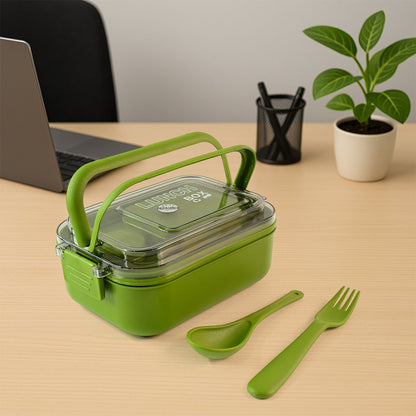 Top view of Magic lunch box with utensils stored inside the lid