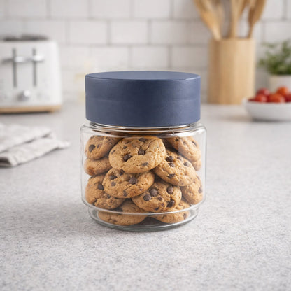Airtight kitchen storage jar with secure lid and transparent body