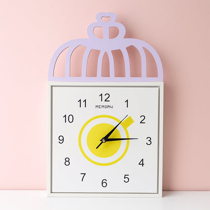 Decorative square wall clock with birdcage top and clear numbers