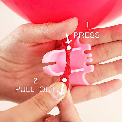 Balloon tying tool set in use for quick balloon assembly