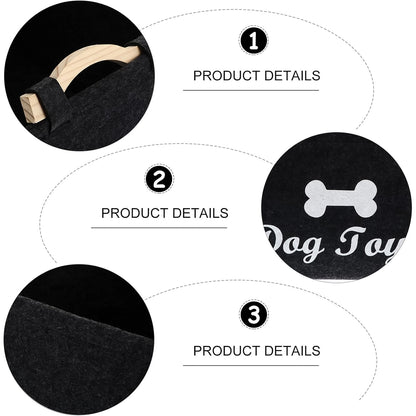 Durable felt pet toy basket featuring a reinforced rim and sturdy carry handles.