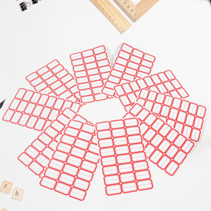 Multipurpose blank label sticker sheets featuring bold red borders for clear organization