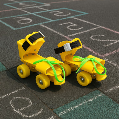 Adjustable skates for kids with quad wheels suitable for indoor and outdoor surfaces