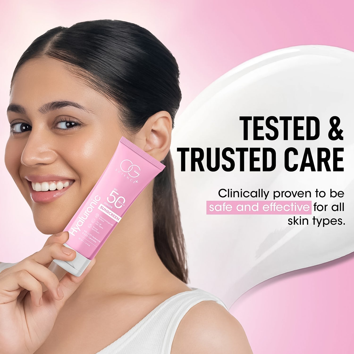 OG Beauty Science sunscreen packaging showing SPF 50 protection