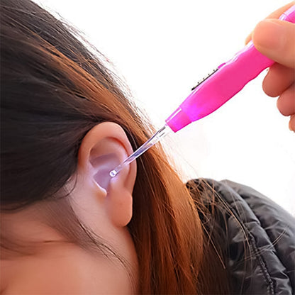 Pink LED flashlight ear pick and tweezer accessory for ear wax removal