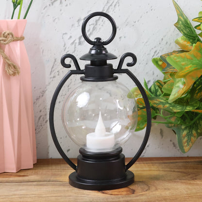 Vintage LED storm lantern with warm flickering flame light