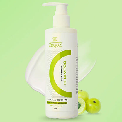 Bottle of anti hair fall shampoo with strengthening formula front view