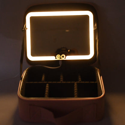 Sturdy handle on the LED makeup organizer box for easy carrying