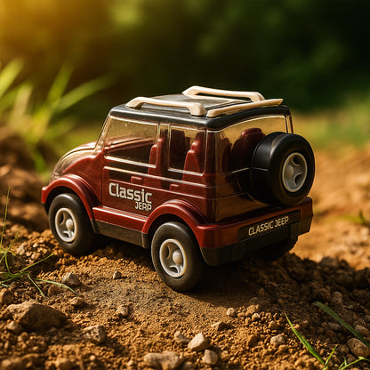 Close-up of jeep toy friction mechanism and clear roof design