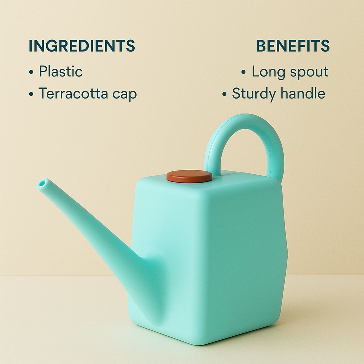 Close-up of ergonomic handle on a 2L gardening watering can for comfortable grip