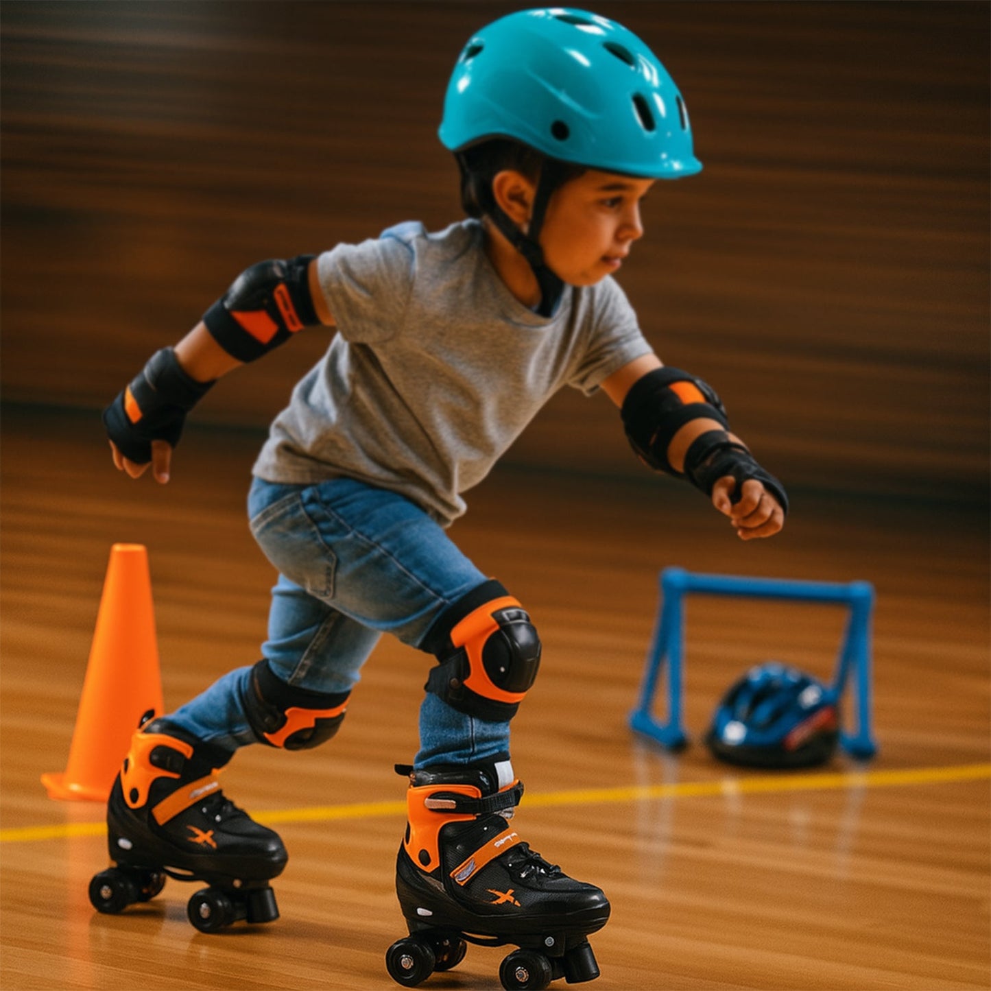 Outdoor kids roller skates with adjustable fit and breathable mesh fabric