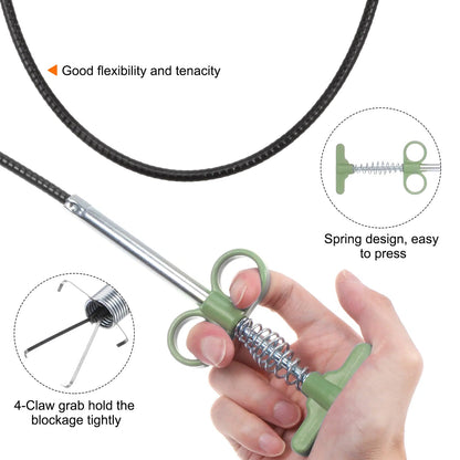 Ergonomic hand grip close-up on spring drain cleaning tool