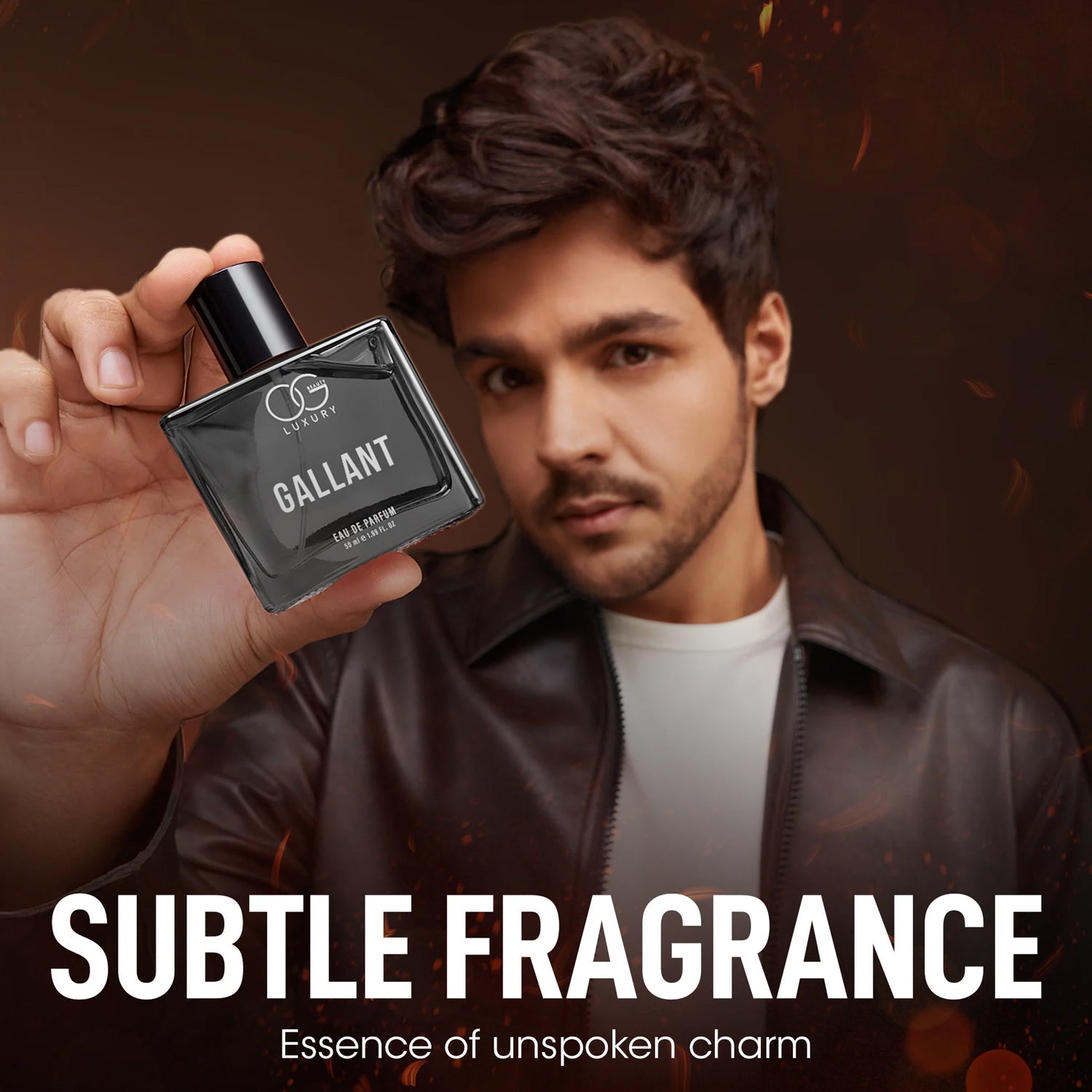 Top view of luxury Gallant perfume 50ML bottle with woody spicy notes