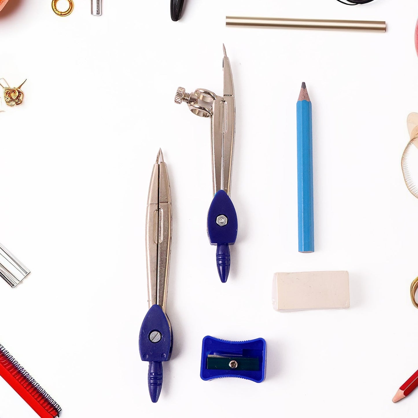 High-quality geometry drawing instruments including compass and divider