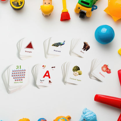 Flashcards displaying animals and shapes to support early learning