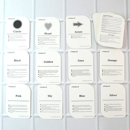 Complete 32-piece flashcard set featuring colors and shapes with bold text