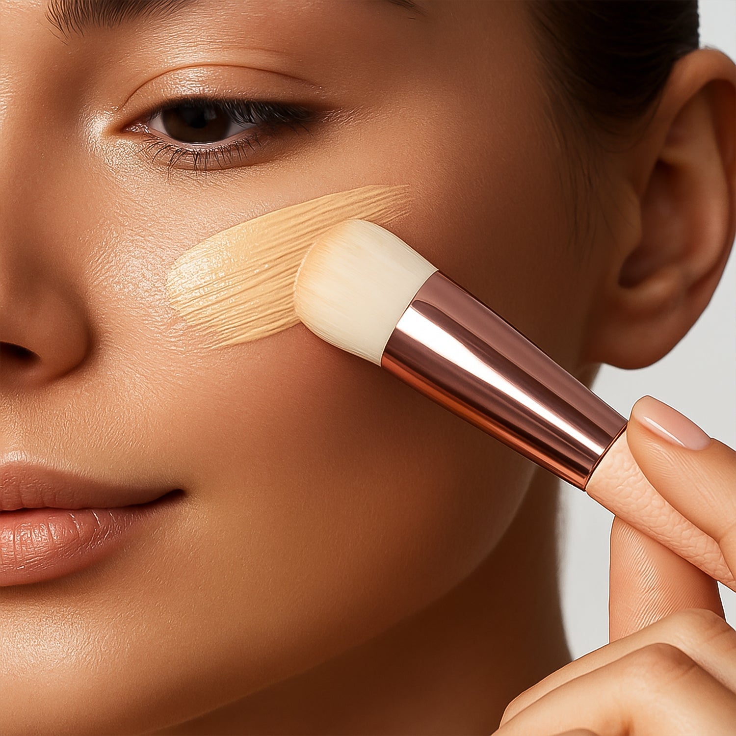 High-quality synthetic bristles of soft makeup brush for gentle face application