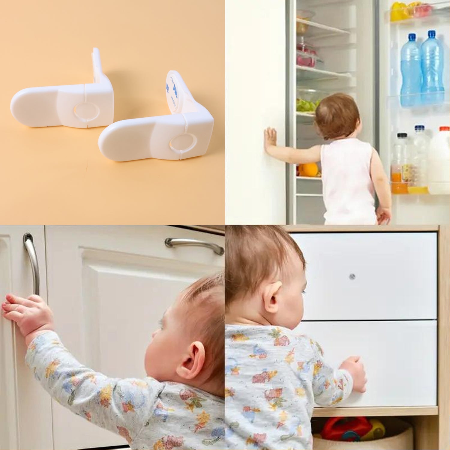 Adhesive side of baby safety lock showing strong 3M backing